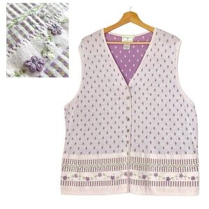 Vintage Susan Bristol Sweater Vest Lavender 
Floral Embroidery XXL Cottagecore